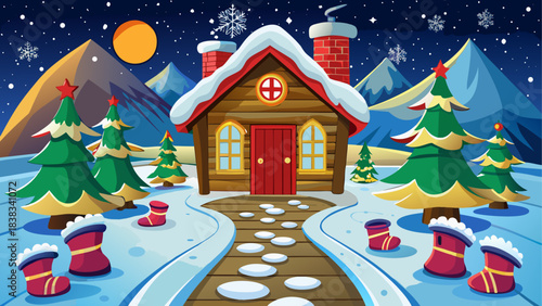 Winter landscape with house and christmas