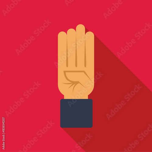 Raised hand showing four finger gesture representing a protest or resistance symbol