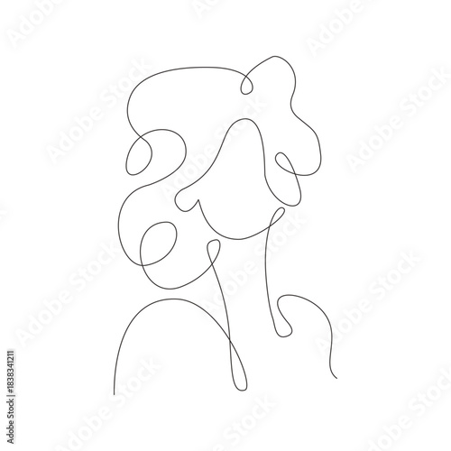 Curly Hair Woman Abstract Face One Line Art Illustration