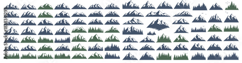 Stunning collection of modern stylized mountain range silhouettes.