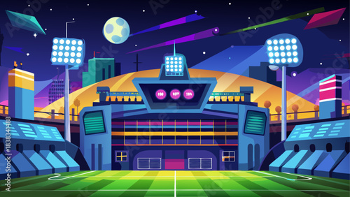 Illustration of a stadium at night time
