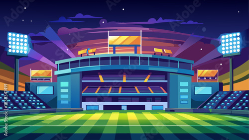 Illustration of a stadium at night time