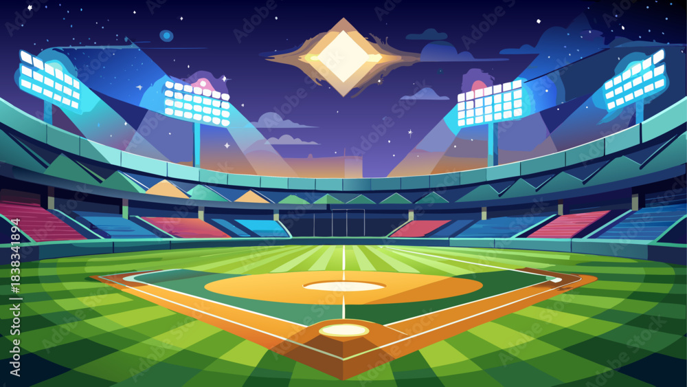 Εκτύπωση καμβά Baseball stadium illuminated at nighttime
