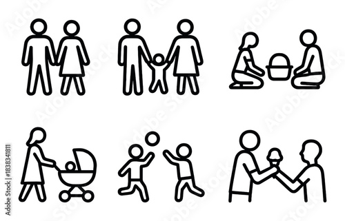 Silhouetted family activities: walking, playing, and sharing moments