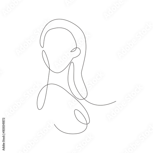 Woman Flowing Long Hair Profile One Line Art Illustration