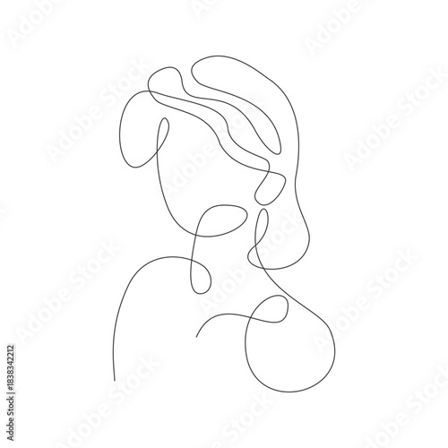 Woman Short Wavy Hair Abstract One Line Art Illustration