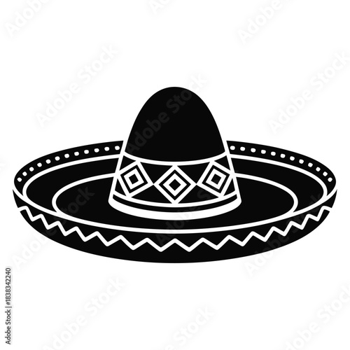 Traditional mexican sombrero vector art black silhouette broad brim straw hat cultural headwear folk costume fiesta party authentic design