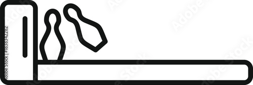 Bowling pins standing and falling on a lane, an icon representing the sport