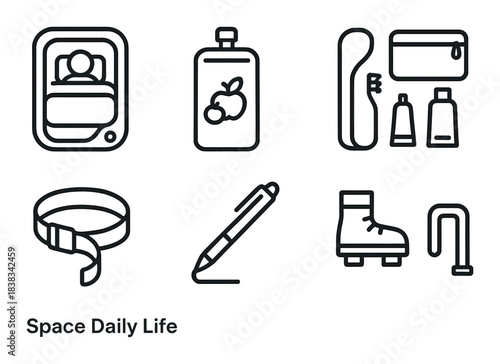 Icons of space daily life essentials: nutrition, hygiene, and tools