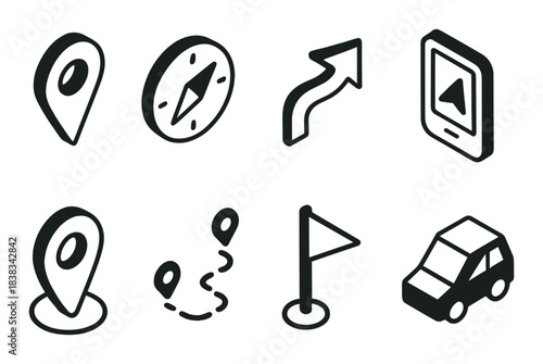 Isometric navigation icons on gradient background
