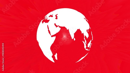 Earth Globe Spinning with Red Light Rays. Alpha channel