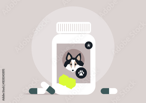 Pet supplements sit ready to enhance the health of your beloved animals, offering support for their energy and overall well-being, Perfect for dogs.