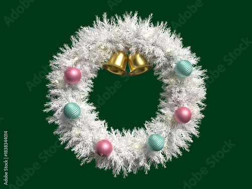 オナーメントで装飾されたクリスマスリースの3Dイラスト