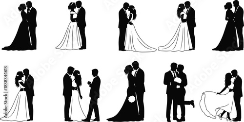 Vector silhouette collection of professional tailors and seamstresses operating sewing machines and cutting fabric, illustrating garment production and manual trade careers.