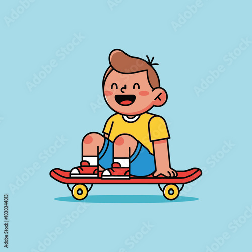 Joyful childhood: An animated boy savoring freedom and happiness on a skateboard adventure