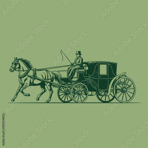 Vintage-inspired horse-drawn carriage illustration evoking historical elegance and classic