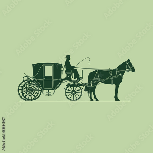 Timeless elegance: Silhouetted horse-drawn carriage conveying a bygone era aesthetic vintage