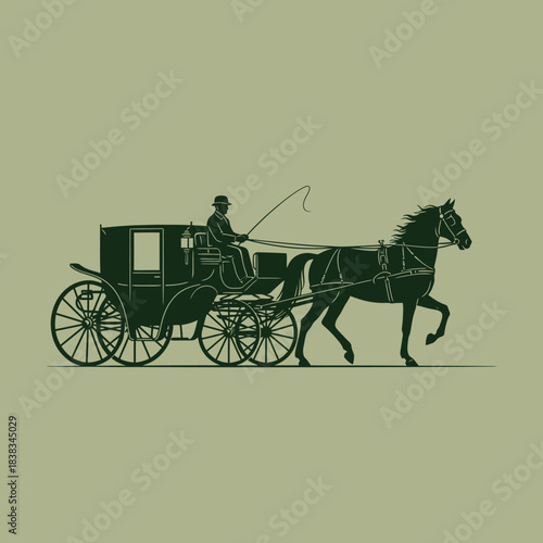Elegance of a bygone era horse drawn carriage silhouette art with simple composition