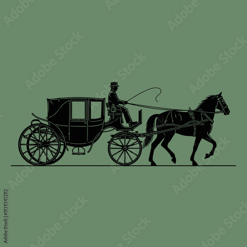 Silhouetted horse-drawn carriage illustration evoking historical transport design and vintage charm