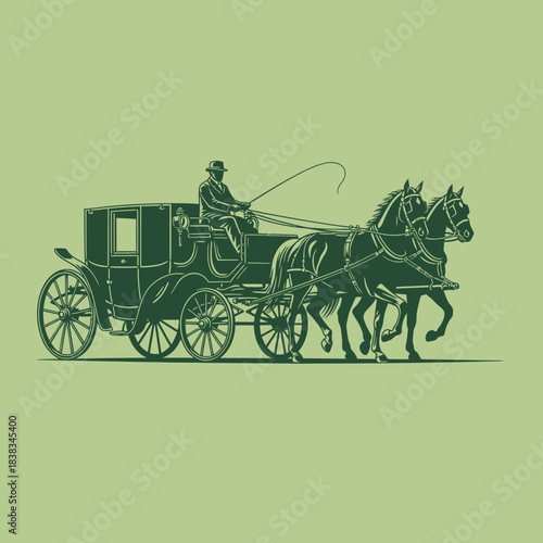 Vintage horse-drawn carriage illustration conveying travel and old-fashioned charm and elegance