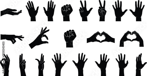 Vector silhouette collection of professional waiters and servers in formal attire, holding food and drink trays, illustrating hospitality, fine dining, and restaurant careers.