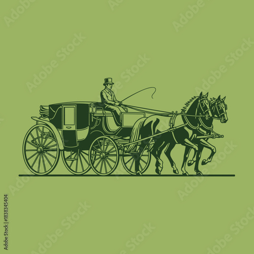 Vintage style horse-drawn carriage illustration reminiscent of old world charm and elegance