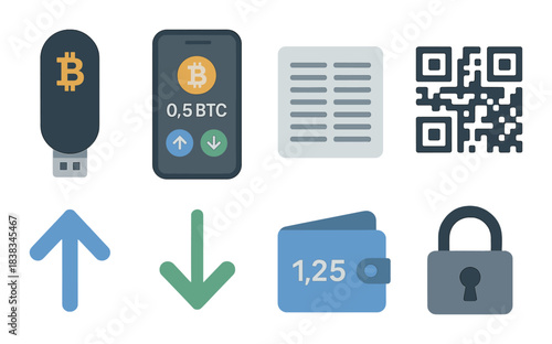 Digital wallet and bitcoin transaction icons for secure cryptocurrency management