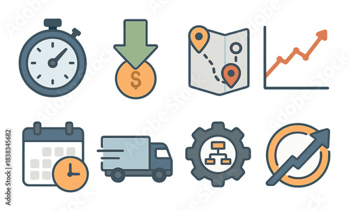 Logistics and time management icons for efficient business planning