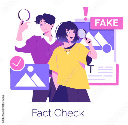 Fact Check Illustration with Magnifying Glasses