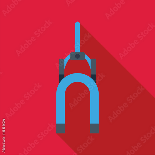 Blue bicycle suspension fork illustration on a red background