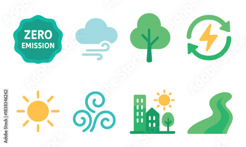 Sustainable energy and environment icons set on glowing background