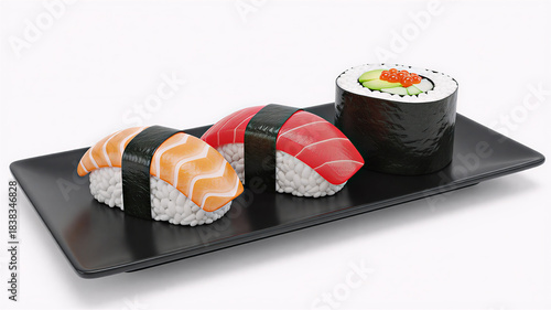 Delicious 3D Sushi on Plate Illustration