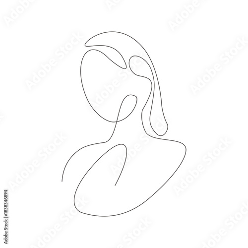 Elegant Woman Shoulder Length Hair Continuous Line Drawing