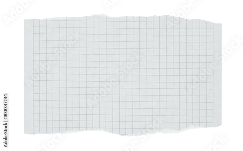 Torn piece of grid notebook paper, isolated on transparent background. Suitable for creative design, collage, scrapbooking, notes, and graphic projects