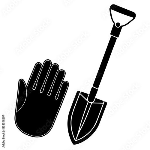 Garden Hoe and glove vector illustration