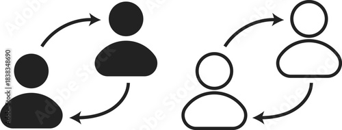 Replace Person Icon Set. User Substitution and Profile Swap Symbols. Switch User and Account Change Management icons collection. Change Profile and User Exchange sign