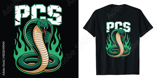 Pcs cobra snake with green flames graphic design