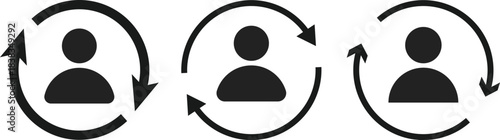 Replace Person Icon Set. User Substitution and Profile Swap Symbols. Switch User and Account Change Management icons collection. Change Profile and User Exchange sign
