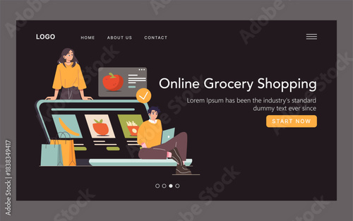 Online Grocery Shopping Concept with People Using Laptop