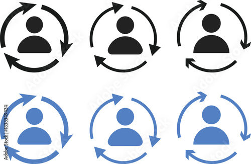 Replace Person Icon Set. User Substitution and Profile Swap Symbols. Switch User and Account Change Management icons collection. Change Profile and User Exchange sign