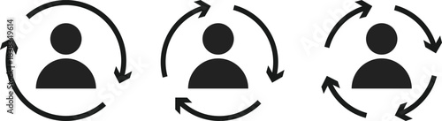 Replace Person Icon Set. User Substitution and Profile Swap Symbols. Switch User and Account Change Management icons collection. Change Profile and User Exchange sign