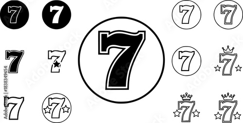 Lucky 7 icons set simple vector. Casino slot	
