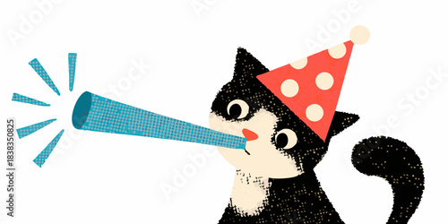 Festive feline celebration a black cat with a party hat and horn