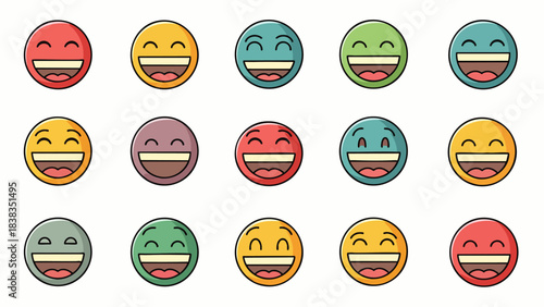 A vibrant collection of diverse smiley face emojis expressing joy and happiness in a playful, colorful pattern.