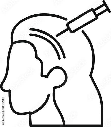 Head contour with an injecting syringe for hair growth and alopecia treatment