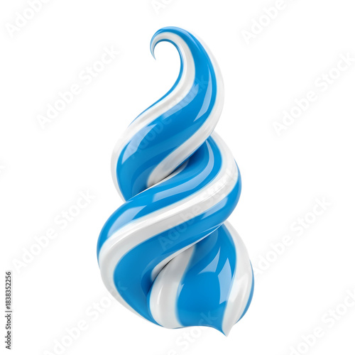 Glossy blue and white striped swirl representing toothpaste cream or soft serve dessert design element