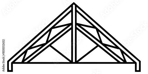 Steel Bridge Truss Vector Line Art: Structural Engineering Blueprint & Construction Diagram
