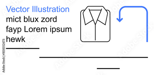 Branding, communication, e-commerce, clothing industry, design layout, printing. Outline shirt with blue arrow and placeholder text design. Branding and communication concept