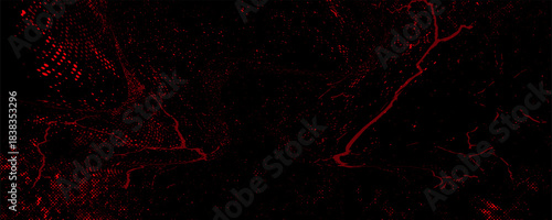 Abstract red black grunge vector background with halftone effect for cover design, poster, cover, banner, flyer and cards. Bright futuristic texture illustration.