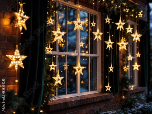 Wallpaper Mural Magical Holiday Window Decor with Glowing Star Lights Torontodigital.ca
